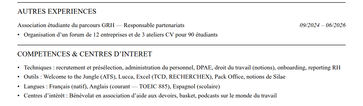 CV alternant·e rh : compétences et centres d’intérêt