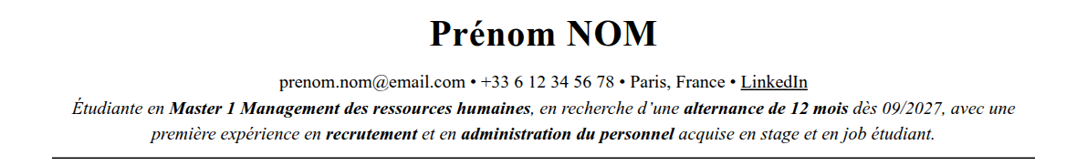 CV alternant·e rh : en-tête et accroche