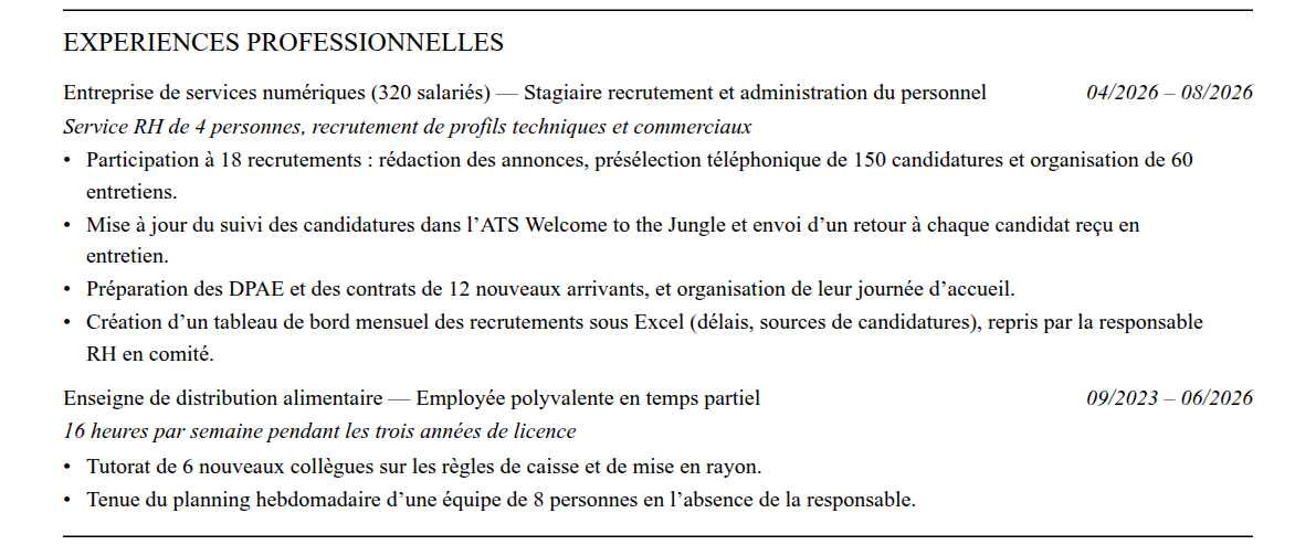 CV alternant·e rh : expériences