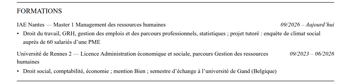 CV alternant·e rh : formation