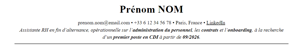 CV assistant·e ressources humaines : en-tête et accroche
