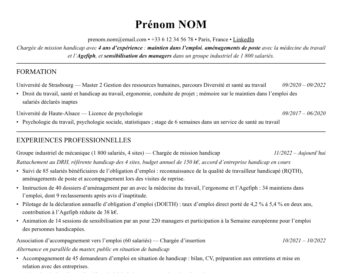 Aperçu : Exemple de CV Chargé de mission handicap