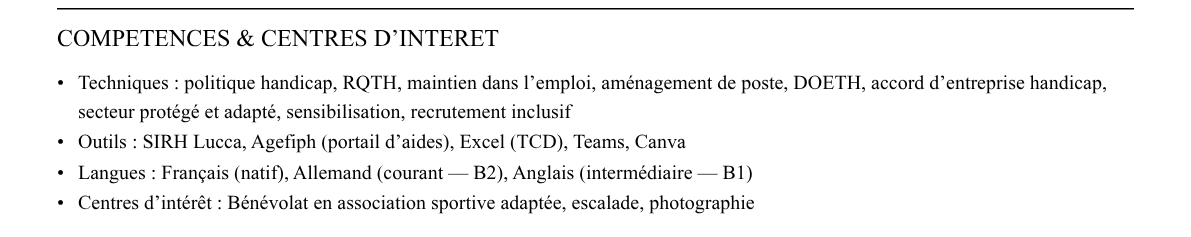 CV chargé de mission handicap : compétences et centres d’intérêt