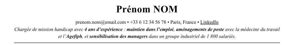 CV chargé de mission handicap : en-tête et accroche