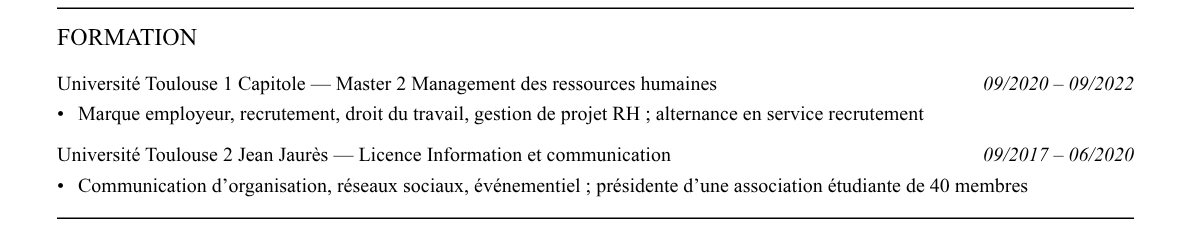 CV chargé·e de relations écoles : formation