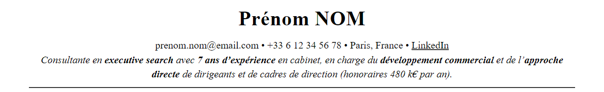 CV chasseur de têtes : en-tête et accroche