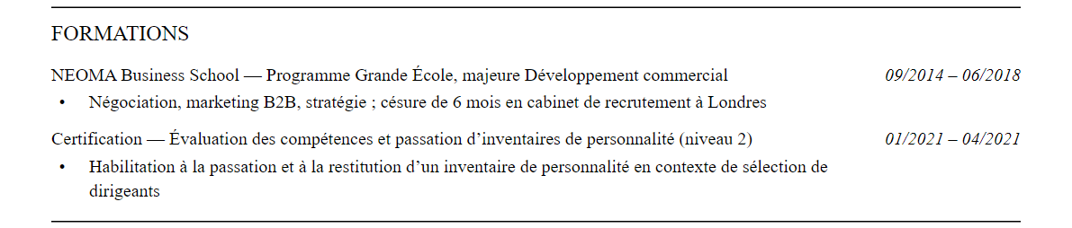 CV chasseur de têtes : formation