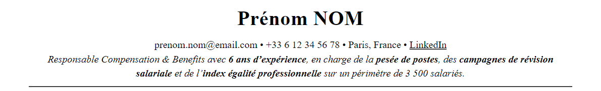 CV responsable rémunération et avantages sociaux (c&b) : en-tête et accroche