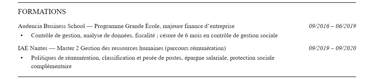 CV responsable rémunération et avantages sociaux (c&b) : formation