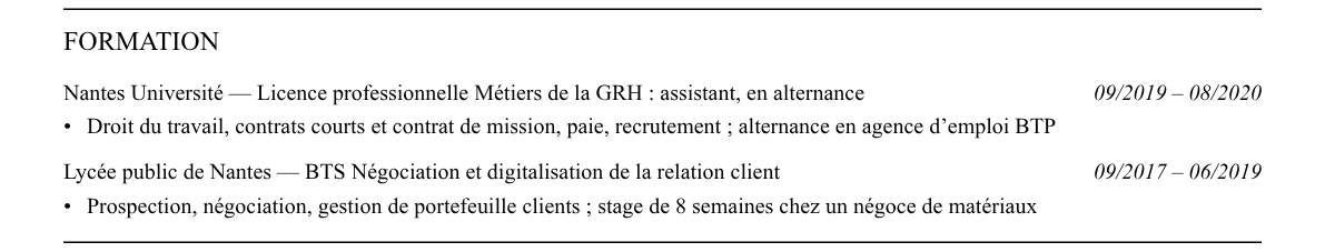 CV recruteur·se en agence d’intérim : formation