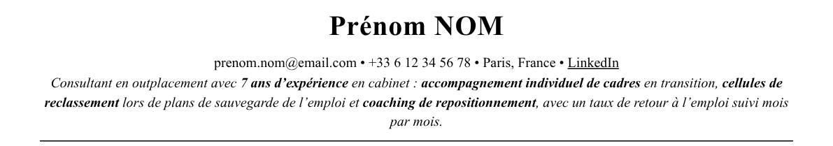 CV consultant en outplacement : en-tête et accroche