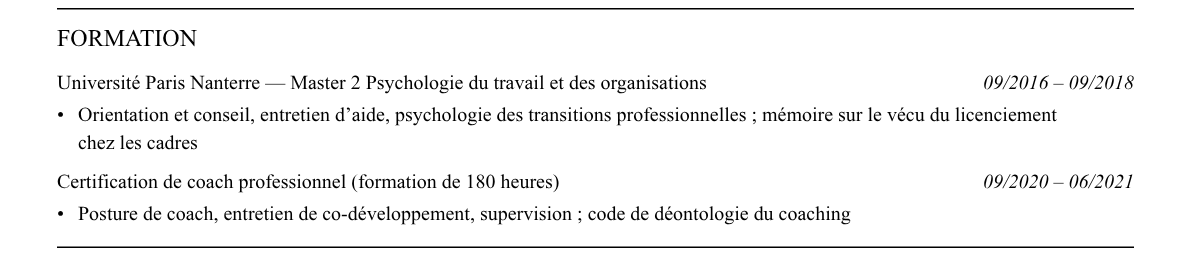 CV consultant en outplacement : formation