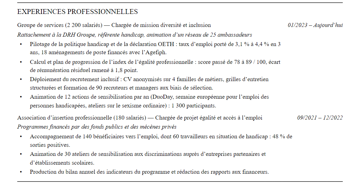 CV chargé de diversité et inclusion : expériences