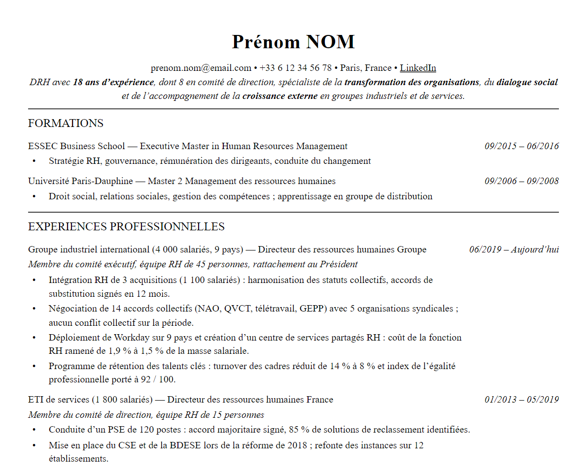 Aperçu : CV DRH : ce qu'attendent les chasseurs de tête en C-level RH