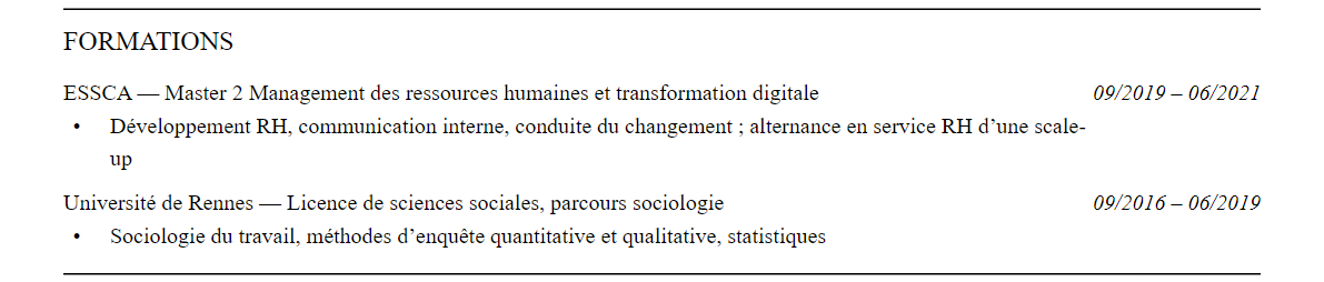 CV responsable expérience collaborateur : formation