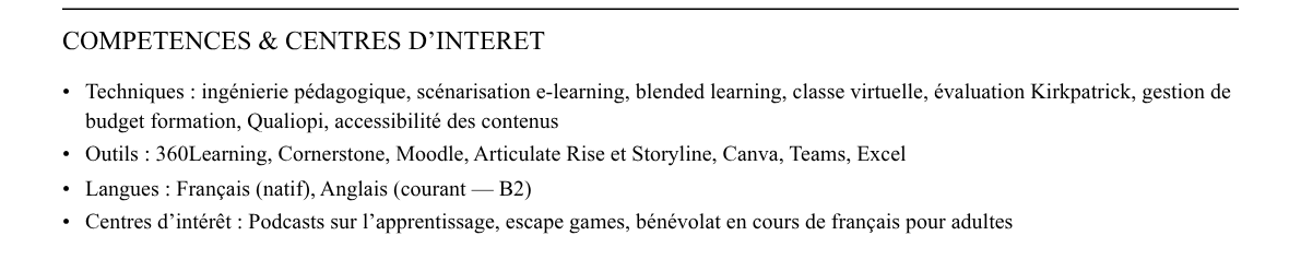 CV chargé·e de formation digitale : compétences et centres d’intérêt