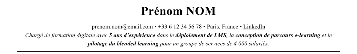 CV chargé·e de formation digitale : en-tête et accroche
