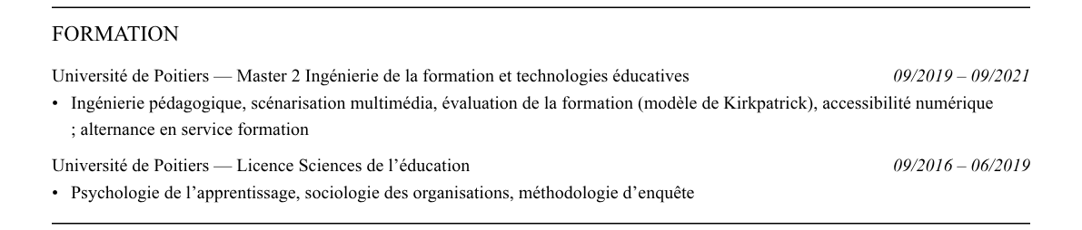 CV chargé·e de formation digitale : formation