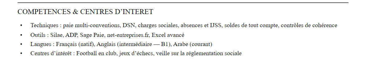 Compétences et centres d’intérêt