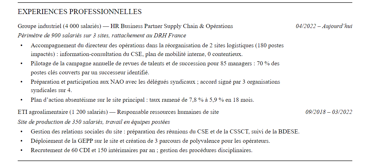 Expériences