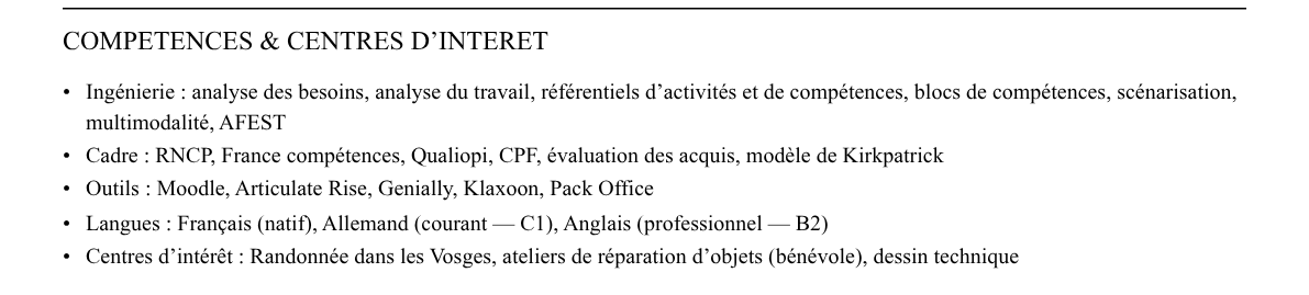 CV ingénieur·e pédagogique : compétences et centres d’intérêt