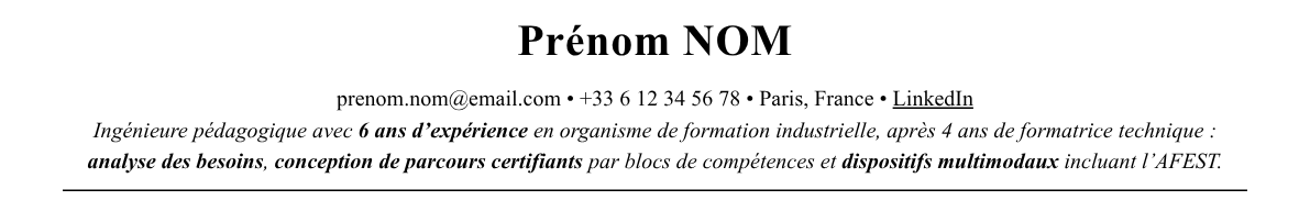 CV ingénieur·e pédagogique : en-tête et accroche