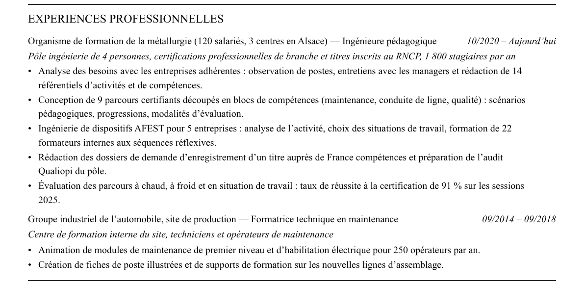 CV ingénieur·e pédagogique : expériences