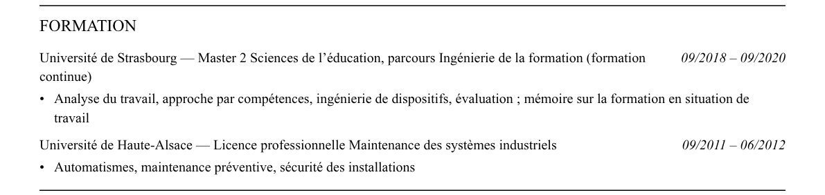 CV ingénieur·e pédagogique : formation