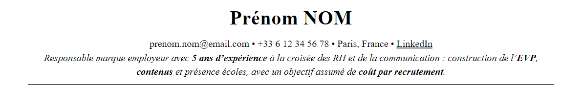 CV responsable marque employeur : en-tête et accroche
