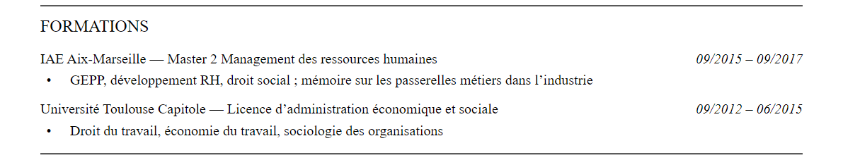 CV responsable mobilité interne et gepp : formation