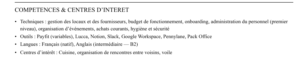 CV office manager : compétences et centres d’intérêt