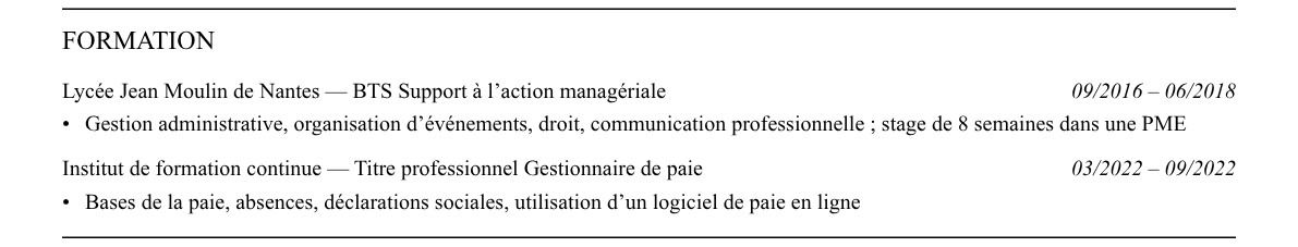 CV office manager : formation