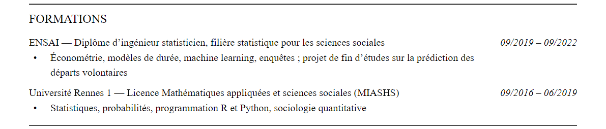 CV analyste people analytics : formation