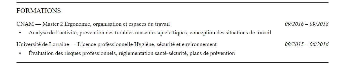 CV responsable qvct et santé au travail : formation