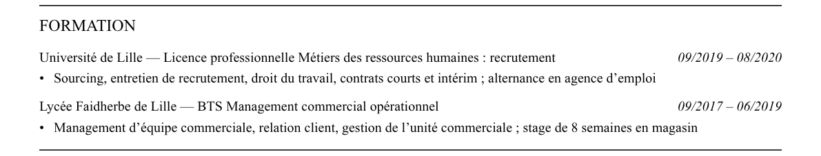 CV chargé·e de recrutement en volume : formation