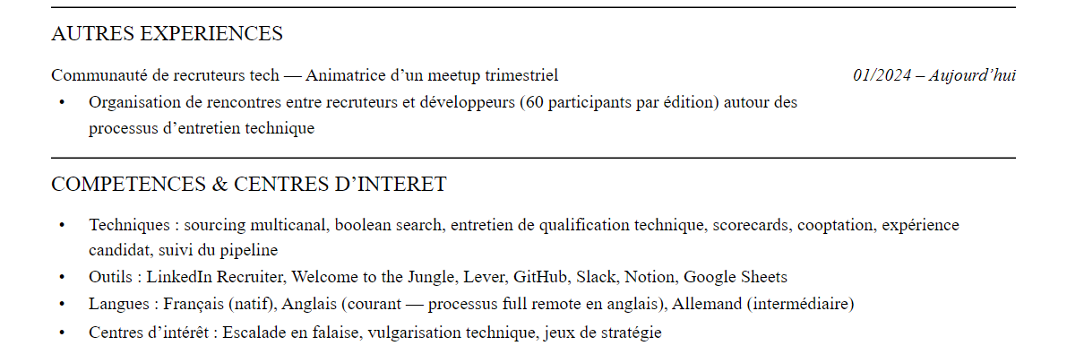 CV recruteur tech : compétences et centres d’intérêt