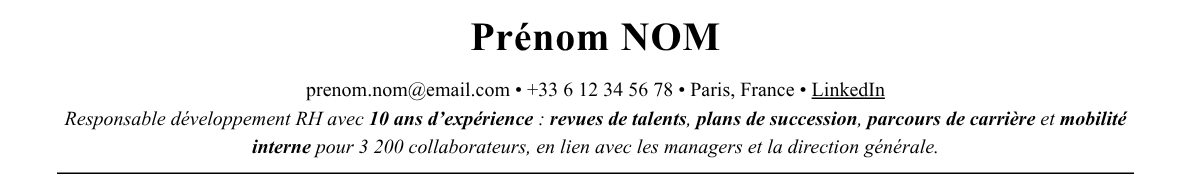 CV responsable développement rh : en-tête et accroche
