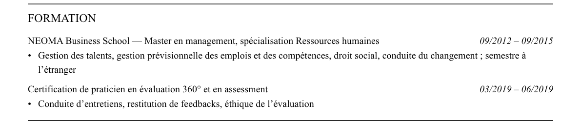CV responsable développement rh : formation