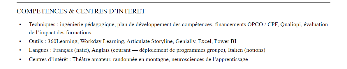 Compétences et centres d’intérêt