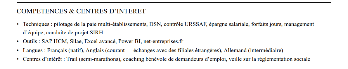 CV responsable paie : compétences et centres d’intérêt