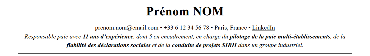 CV responsable paie : en-tête et accroche