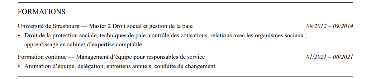 CV responsable paie : formation