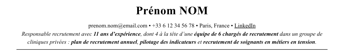 CV responsable recrutement : en-tête et accroche