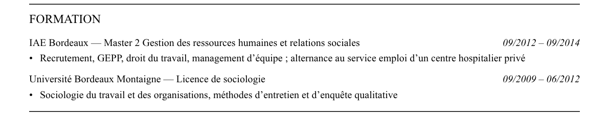 CV responsable recrutement : formation