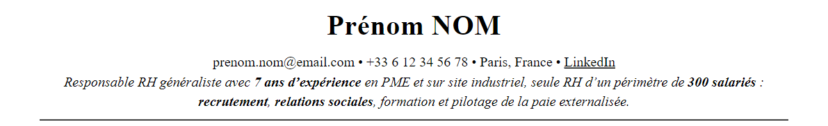 CV responsable ressources humaines : en-tête et accroche