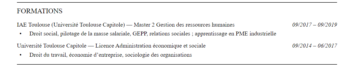 CV responsable ressources humaines : formation