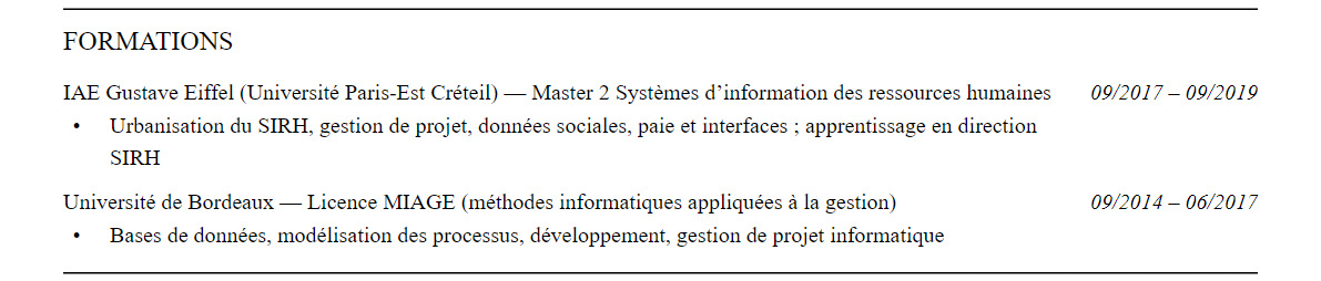 CV chef de projet sirh : formation