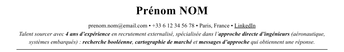 CV sourceur·se / talent sourcer : en-tête et accroche
