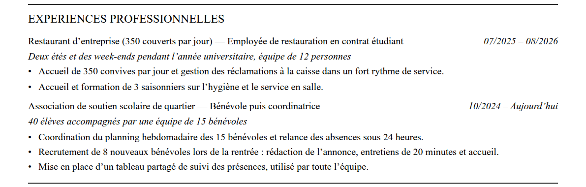 CV stagiaire rh : expériences