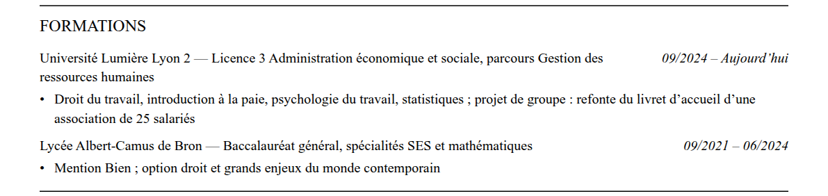 CV stagiaire rh : formation